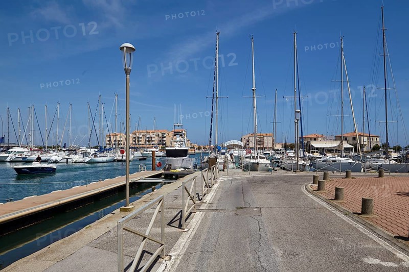 Road through the harbour of Frontignan, Hérault, Occitania, France, Europe
