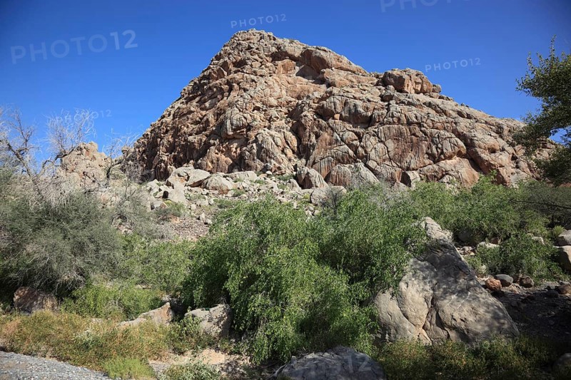 Wadi near Al Hamra with Colemans Rock, Oman, Asia