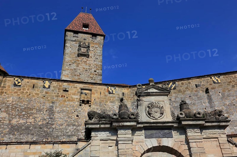 Entrance and the Bulgarian Tower of Veste Coburg, Coburg, Upper Franconia, Bavaria, Germany, Europe