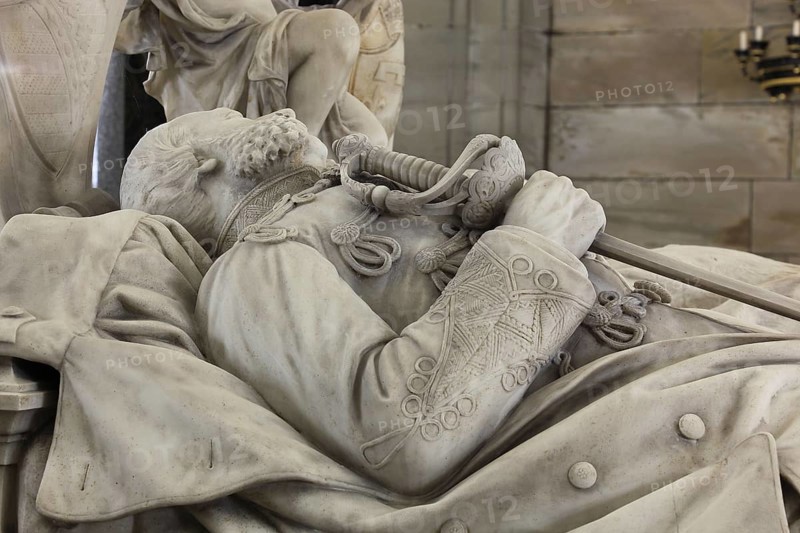 Sarcophagi of Prince August and his woman Princess Clementine d'Orleans, Koháry crypt under the church of St. Augustine in Coburg, burial place of the Catholic line of the Coburg ducal house, Upper Franconia, Bavaria, Germany, Europe