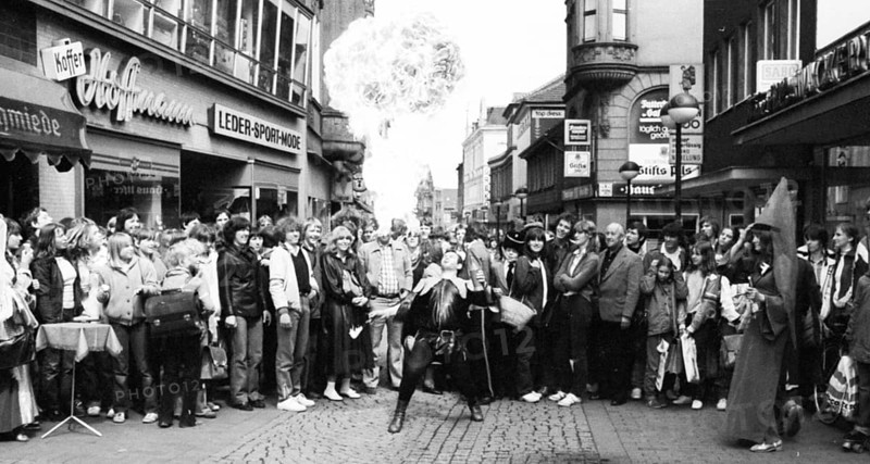 Artists from France performed at a street festival on 09.05.1980 in Dortmund-Hoerde, Germany, as part of the Foreign Culture Days France, Europe