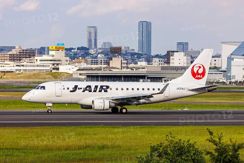 J-Air Embraer 170 aircraft with registration number JA214J at Itami Airport (ITM) in Osaka, Japan, Asia