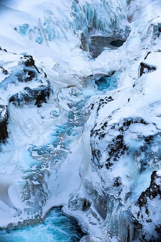 Icy and snow-covered Kolugljufur Canyon, Northern Iceland Vestra, Iceland, Europe