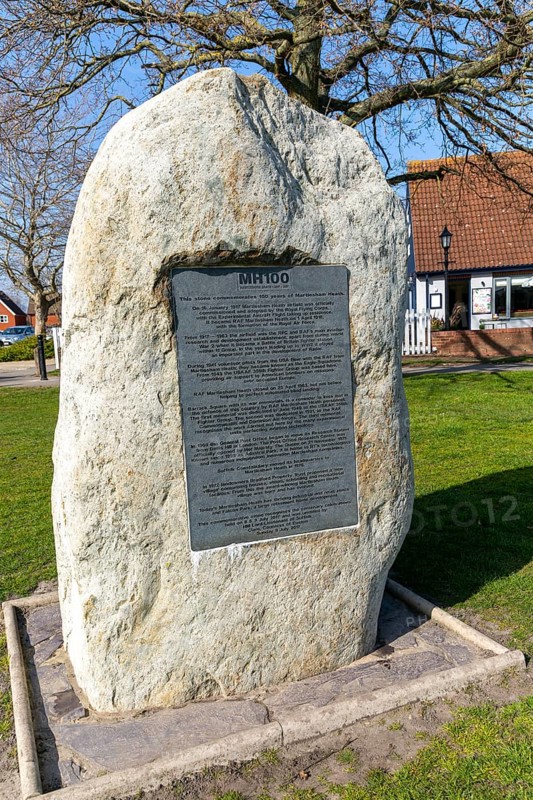 MH100 centenary monument marking 100 years of former RAF Martlesham Heath, Martlesham, Suffolk, England, UK