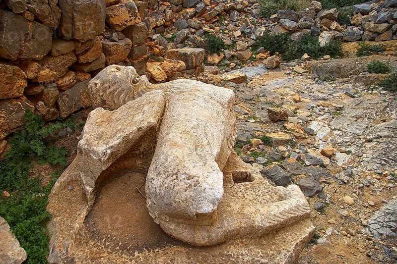 Venetian sea fortress Gramvoussa, stone Venetian St Mark's lion, lion, Gramvoussa peninsula, Pirate Bay, Balos, Tigani, West Crete, island of Crete, Greece, Europe