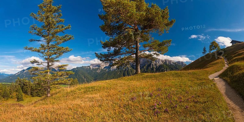 Panorama from Hoher Kranzberg, 1397m onto the cloudy Karwendel Mountains, Werdenfelser Land, Upper Bavaria, Bavaria, Germany, Europe