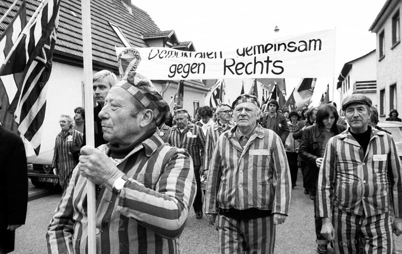 The party congress of the National Democratic Party of Germany (NPD) triggered protests against neo-Nazism, fascism and war on 08.12.1979 in Ketsch, Germany, Europe