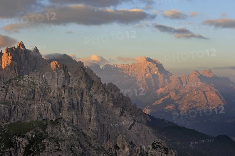 The mountain range Cadini di Misurina in the Dolomites, Italy, Europe