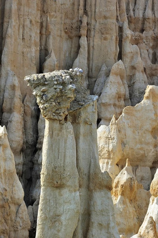 Strange rock formations created by water erosion at the Orgues d'Ille-sur-Têt in the Pyrénées-Orientales, Pyrenees, France, Europe