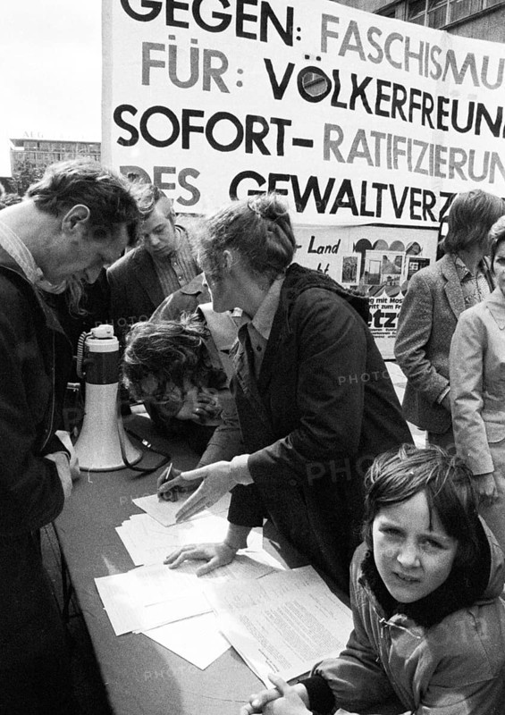 DKP supporters and leftists commemorated Hitler's invasion of the USSR on the 30th anniversary and collected signatures for ratification of the Eastern treaties, Germany, Europe
