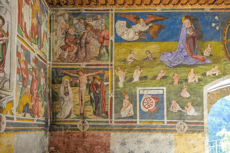 Gothic frescoes in the castle chapel of St Stephen, Morter, Latsch, South Tyrol, Italy, Europe