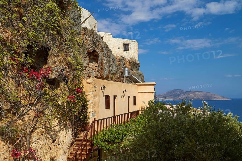 Stairs, Buildings on top of each other, Island, Sea, Kapsa, Orthodox Monastery, East Crete, South Coast, Lassithi Province, Crete, Greece, Europe