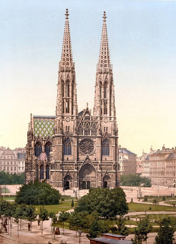 Votive Church, Vienna, Austria, c. 1890, Historic, digitally restored reproduction from a 19th century original, The Votive Church, Vienna, Austria, c. 1890, Historic, digitally restored reproduction from a 19th century original, Europe