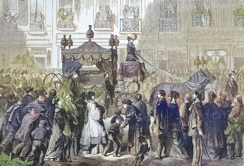 The Funeral of Gioachino Antonio Rossini, 29 February 1792, 13 November 1868, Italian composer, in Paris, France, Historic, digitally restored reproduction of an original 19th century artwork, exact original date unknown, Europe