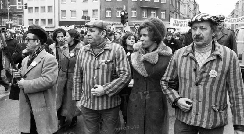 Organisations of French Jews and German Nazi victims demonstrated for a conviction of Gestapo and SS man Kurt Lischka, who was responsible for the deportation of 76, 000 Jews in France during the war, in Cologne on 31 January 1980. Beate KLarsfeld (M.), Germany, Europe