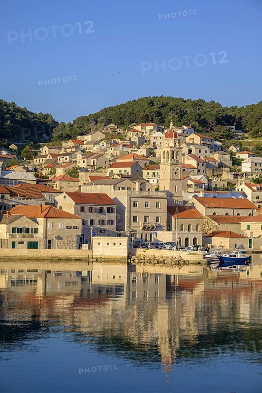 Church of St. Jerome of Stridon in the morning light, Pucišca, Split-Dalmatia County, Croatia, Europe