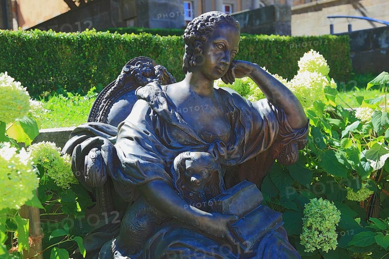 The sculpture of Margravine Wilhelmine on La Spezia Square, Bayreuth, Upper Franconia, Bavaria, Germany, Europe