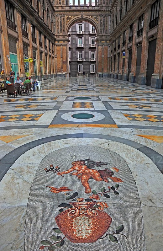 Floor mosaic in the Galleria Umberto I, shopping arcade in the old town of Naples, Campania, Italy, Europe