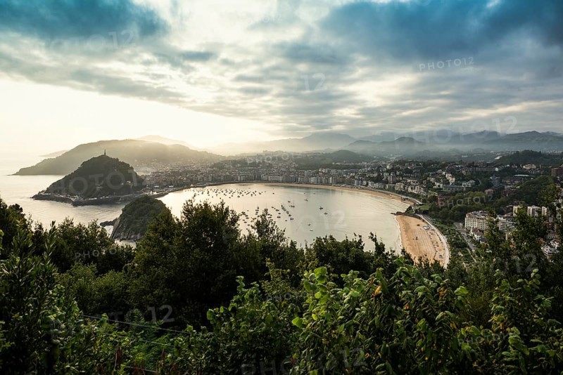 Panorama, Sunrise, View from Monte Igueldo, San Sebastian, Donostia, Basque Country, Northern Spain, Spain, Europe