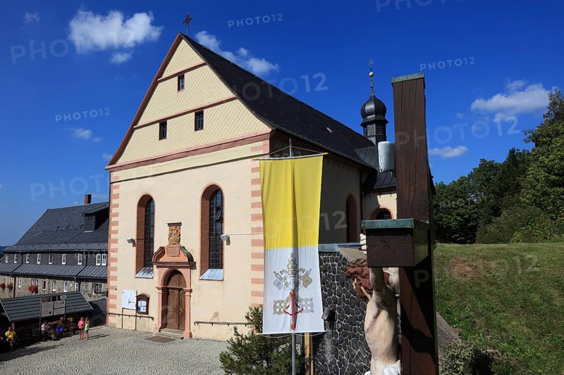 The church of the monastery of Kreuzberg near the city of Bischofsheim, Rhön Mountains, Rhön-Grabfeld district, Lower Frankonia, Bavaria, Germany. The church of the monastery of Kreuzberg near the city of Bischofsheim, Rhön Mountains, Lower Frankonia, Bavaria, Germany, Europe