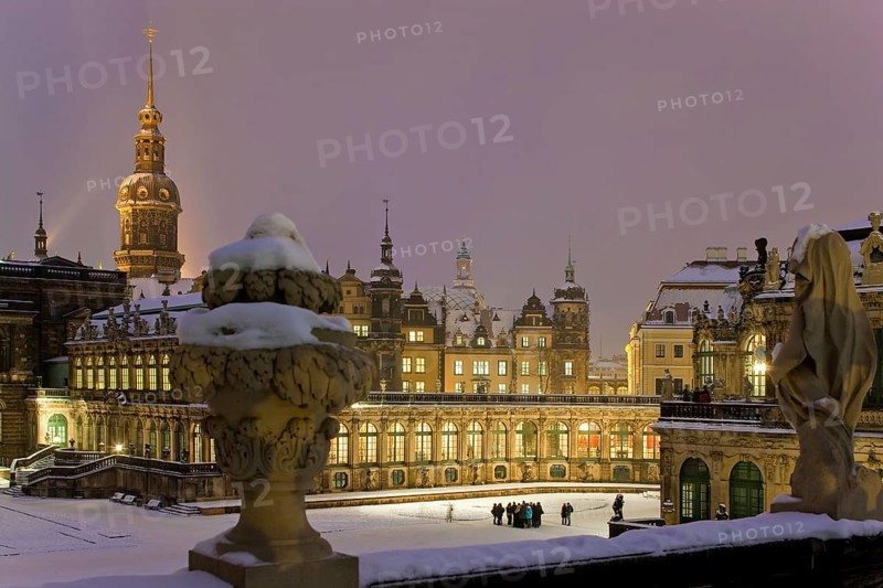 Zwinger in winter, Winter, the Dresden Zwinger, is one of the most important Baroque buildings from the reign of Augustus the Strong