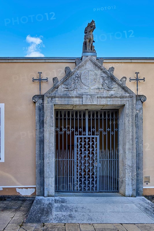 Closed portal, Archabbey of St. Martin of the Benedictine monastery of Beuron in the Upper Danube Valley near Sigmaringen, Baden-Württemberg, Germany, Europe