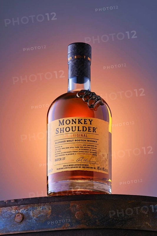 April 8, 2022, Minsk, Belarus, hero view at a bottle of Monkey Shoulder blended malt scotch whisky, Europe
