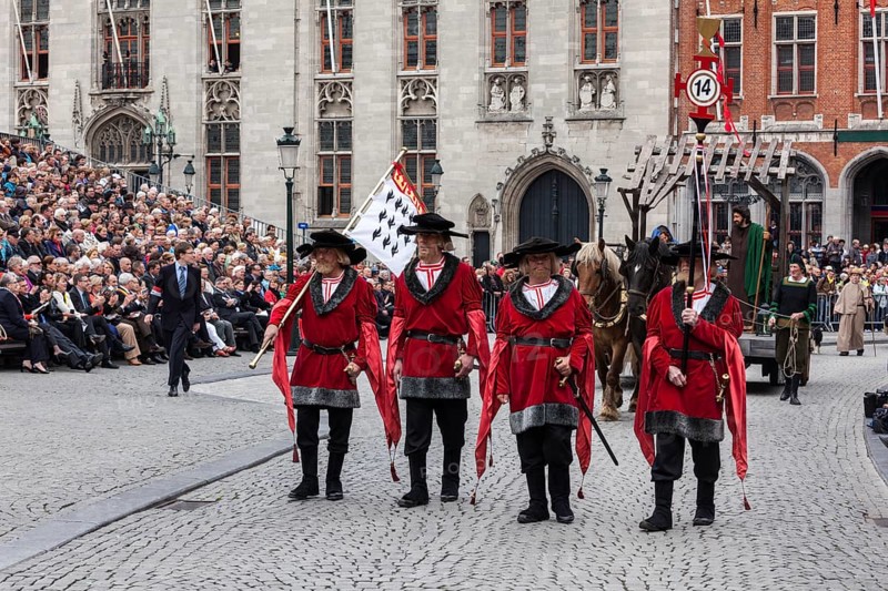 BRUGES, BELGIUM, MAY 17: Annual Procession of the Holy Blood on Ascension Day. Locals perform an historical reenactment and dramatizations of Biblical events. May 17, 2012 in Bruges (Brugge), Belgium, Europe