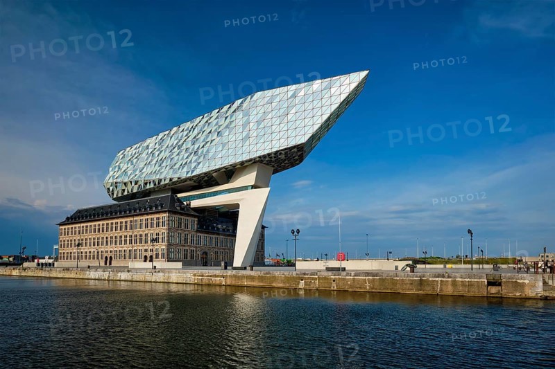 ANTWERP, BELGIUM, MAY 27, 2018: Antwerp port administration headquarters, designed by famous iranian architect Zaha Hadid, Antwerpen, Belgium, Europe