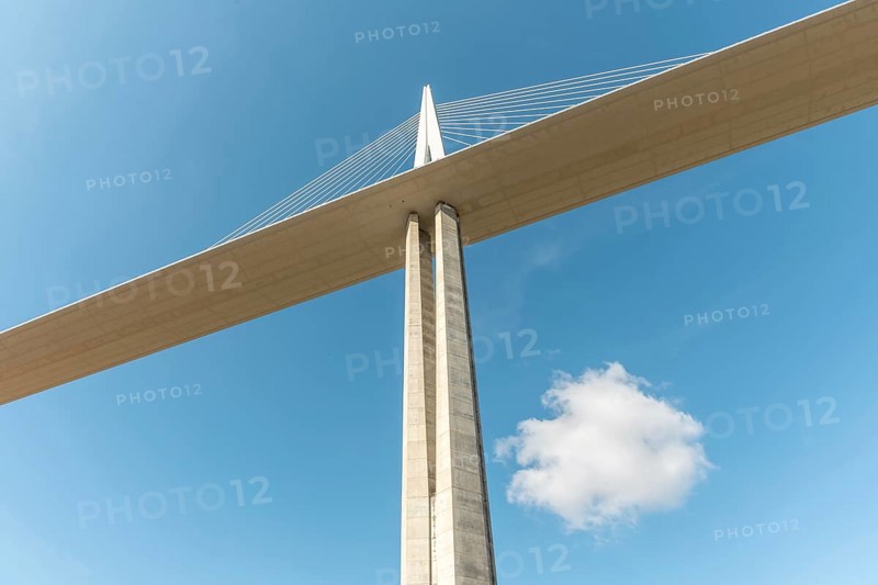 Millau viaduct, cable-stayed bridge over Tarn valley. The highest road bridge in the world. A75 motorway. Aveyron, France, Europe