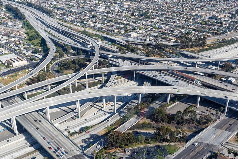 Century Harbor Freeway Highway America Los Angeles Traffic Streets Aerial View City in the, Los Angeles, USA, North America