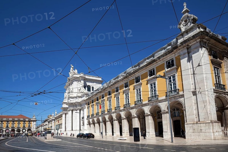 Rua Alfandega, right Ministry of Justice, Commercial Square, Praça do Comercio, Baixa neighbourhood, Lisbon, Portugal, Europe