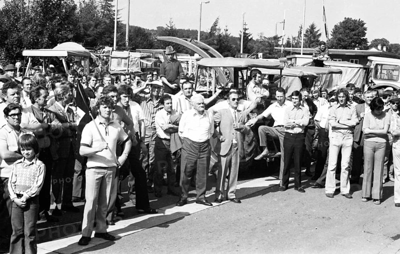 Farmers marched with their tractors to a protest in Aachen on 17.9.1974 to demonstrate against low producer prices, Germany, Europe