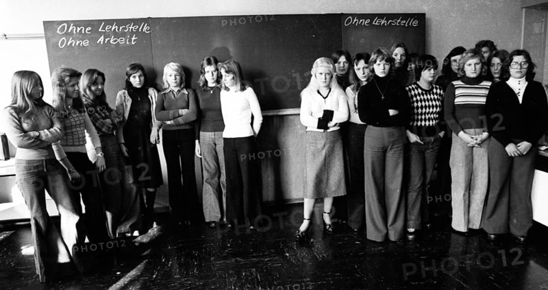 These girls, students of the Women's Vocational School in Gelsenkirchen, are all without apprenticeships on 5.02.1975, many of them also without jobs. Today, apprenticeships are often not available, Germany, Europe