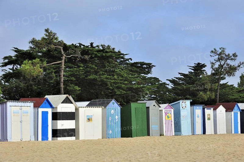 Colourful beach cabins at Saint-Denis-d'Oléron on the island Ile d'Oléron, Charente-Maritime, France, Europe