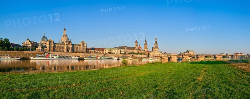 Dresden silhouette in the morning, the world-famous Dresden skyline shows its most beautiful side, especially in the early morning