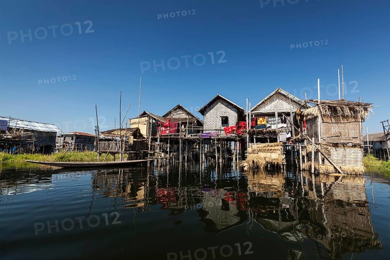 Stilted houses in village on Inle lake, Myanmar, Asia