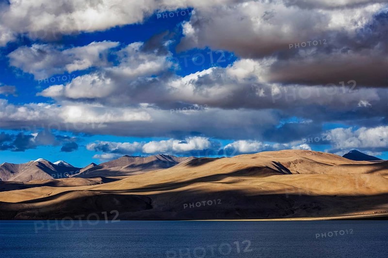 Himalayan lake Tso Moriri on sunset, Korzok, Ladakh, India, Asia