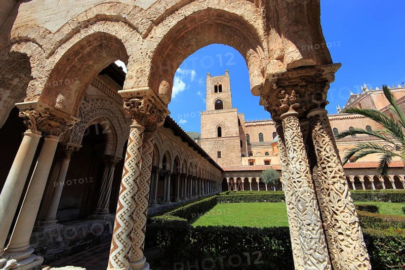 City of Monreale, Cloister of the Cathedral of Santa Maria Nuova, Unesco World Heritage Site, Sicily, Italy, Europe