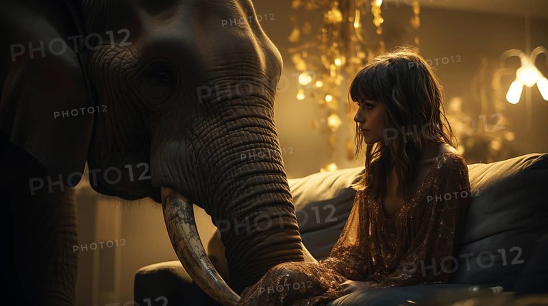 Contemplative young woman sitting in A daze ignoring the elephant in the room. generative AI