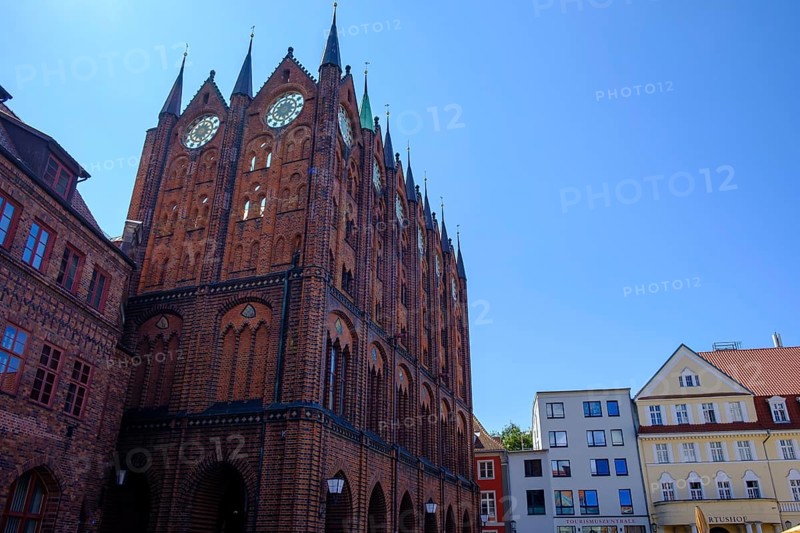 North side medieval town hall with Gothic show gables, UNESCO World Heritage Site, Alter Markt, Hanseatic City of Stralsund, Mecklenburg-Western Pomerania, Germany, Europe