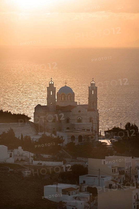 View from Ano Syros to the Anastasi Church or Church of the Resurrection, light mood, Ano Syros, Syros, Cyclades, Greece, Europe