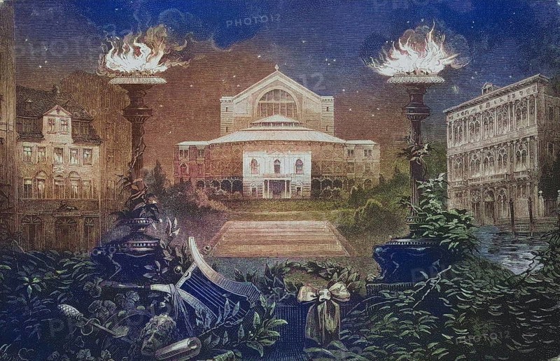 Richard Wagner Festspielhaus in Bayreuth, Bavaria, Germany, c. 1885, Historic, digitally restored reproduction from a 19th century original, Richard Wagner Festival Theatre in Bayreuth, Bavaria, c. 1885, Historic, digitally restored reproduction from a 19th century original, Europe
