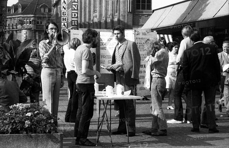 A collection of signatures by students, as here in Bochum on 18.8.1971, opposed sentencing of Red Dot activists, Germany, Europe