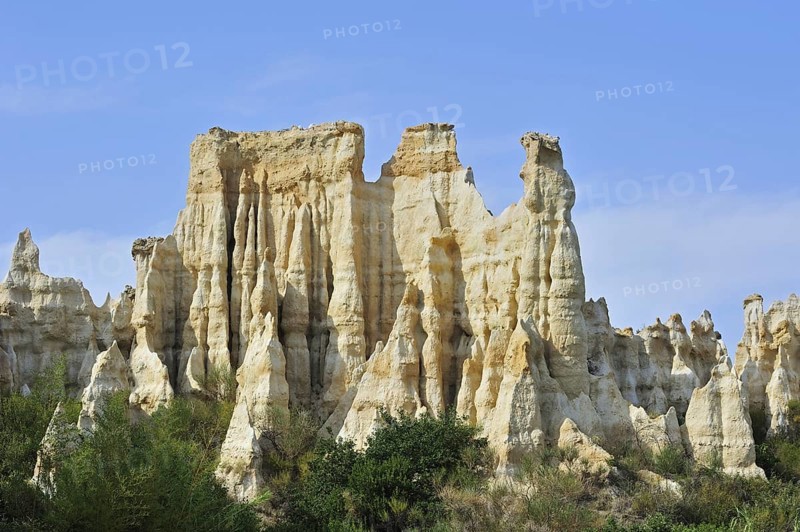 Strange rock formations created by water erosion at the Orgues d'Ille-sur-Têt in the Pyrénées-Orientales, Pyrenees, France, Europe