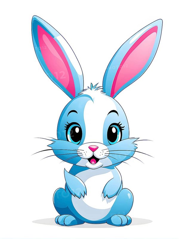 A simple cartoon Easter bunny with a white background, abstract illustration, AI generated