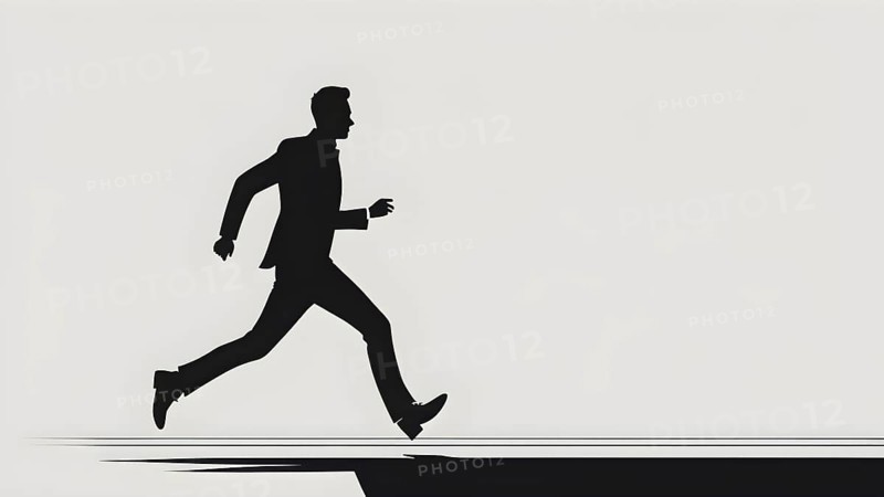 Abstract illustration in geometric shapes of a man in hurry, AI generated