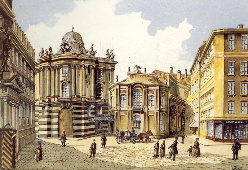 Michaelerplatz in Vienna, Austria, Painting by Adolf Hitler (1889-1845), Historical, digitally restored reproduction from a 20th century original, public domain, Record date not stated, Europe