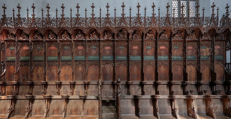Late Gothic choir stalls from 1507, St Martin, Memmingen, Bavaria, Germany, Europe