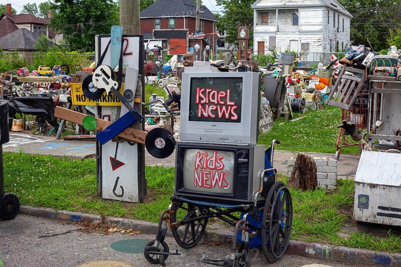 Detroit Michigan -- The Heidelberg Project, an outdoor public art project in a depressed neighborhood of Detroit created by artist Tyree Guyton. Guyton used old TV sets to make a statement about today's news options